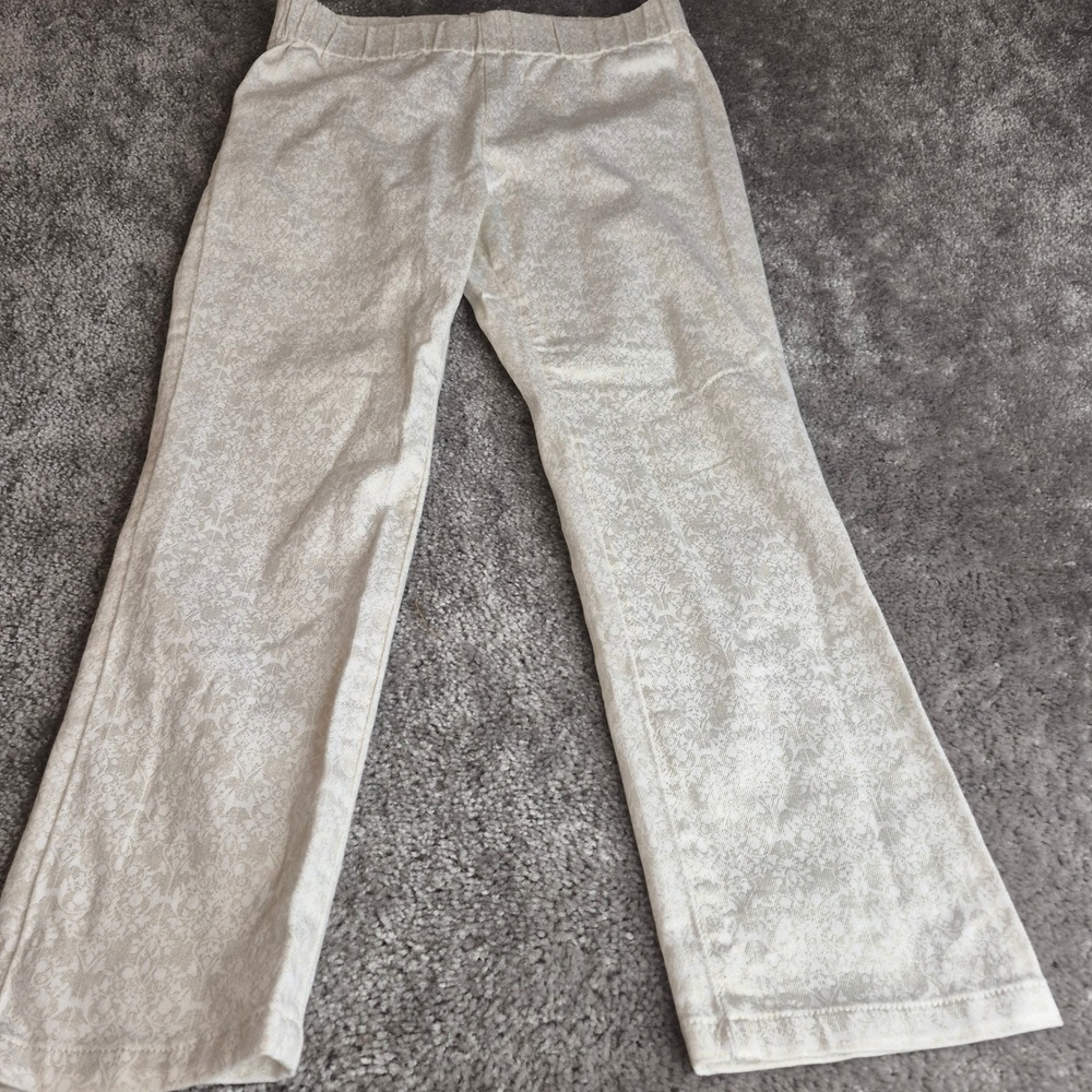 Soft Surroundings Womens White Gold Metallic Floral Damask Pull On Pants Size M